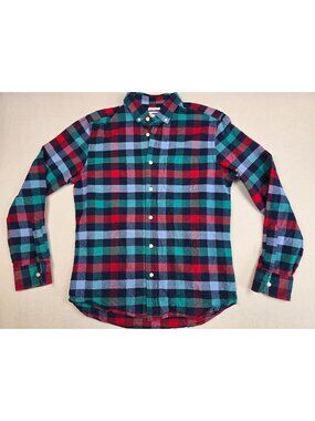 Old Navy Mens Slim Fit Plaid Button-Up Shirt M 100% Cotton Red/Green/Blue